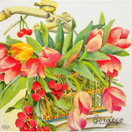 Serwetka do decoupage firmy IHR tulipany w koszyku 33x33cm